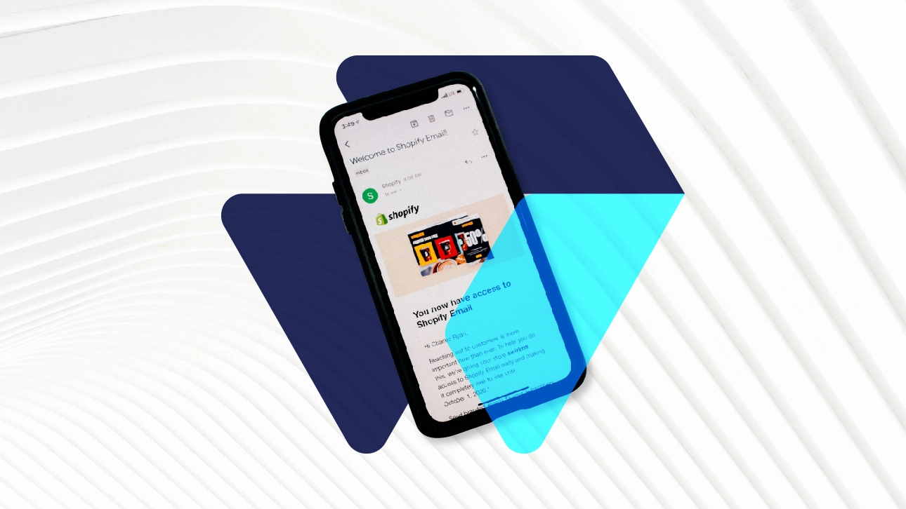 Smartphone displaying Shopify Email setup screen, representing Shopify development checklist steps.