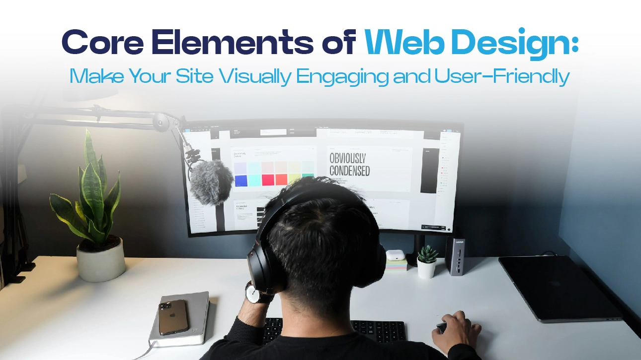 Person working on web design tools showcasing website design vs website development concept on dual monitors.