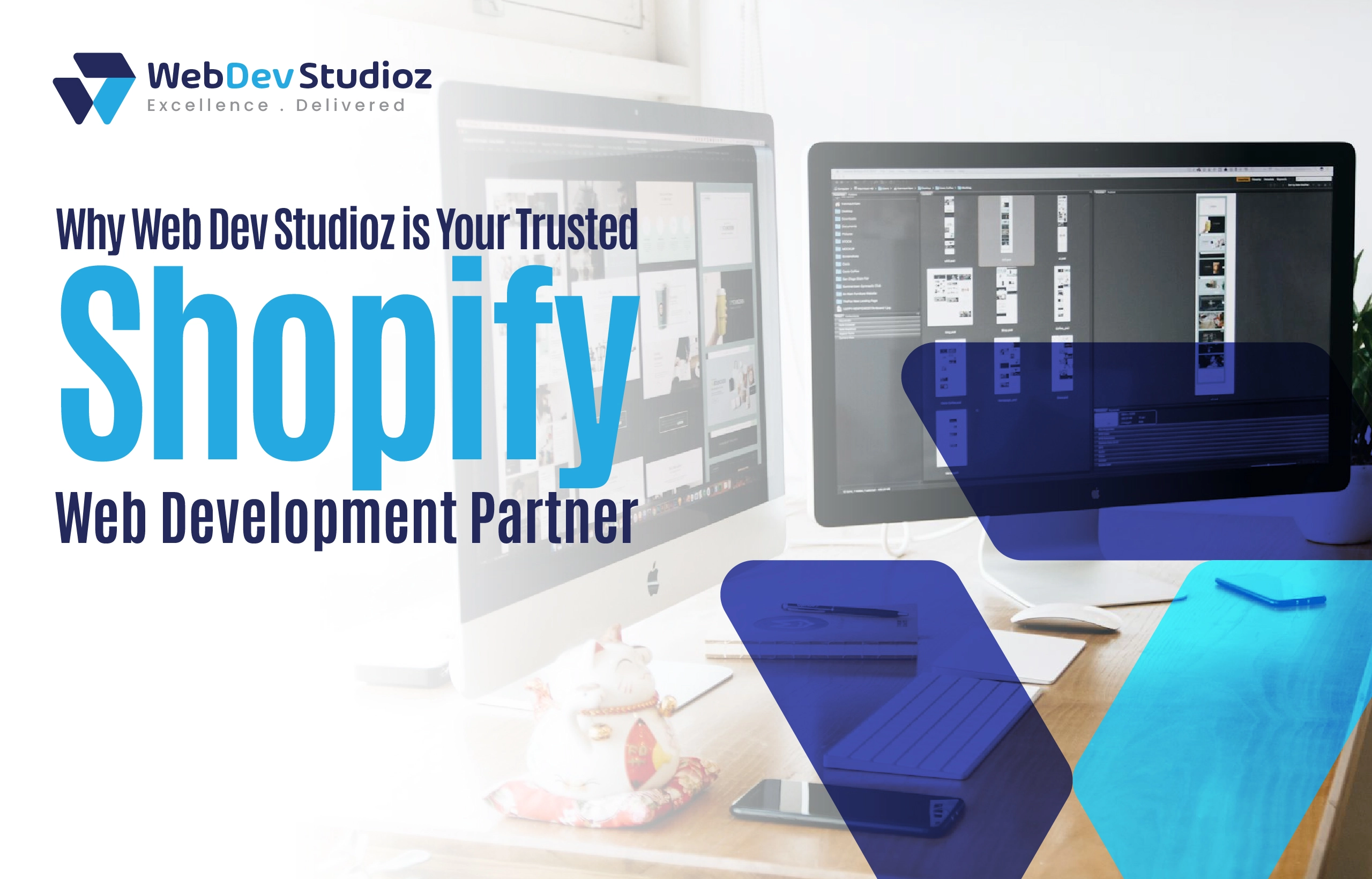 Web Dev Studioz promotional graphic highlighting their expertise as a trusted Shopify web development partner.