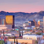 Downtown El Paso skyline with mountain backdrop – ideal setting for businesses seeking expert web development services.