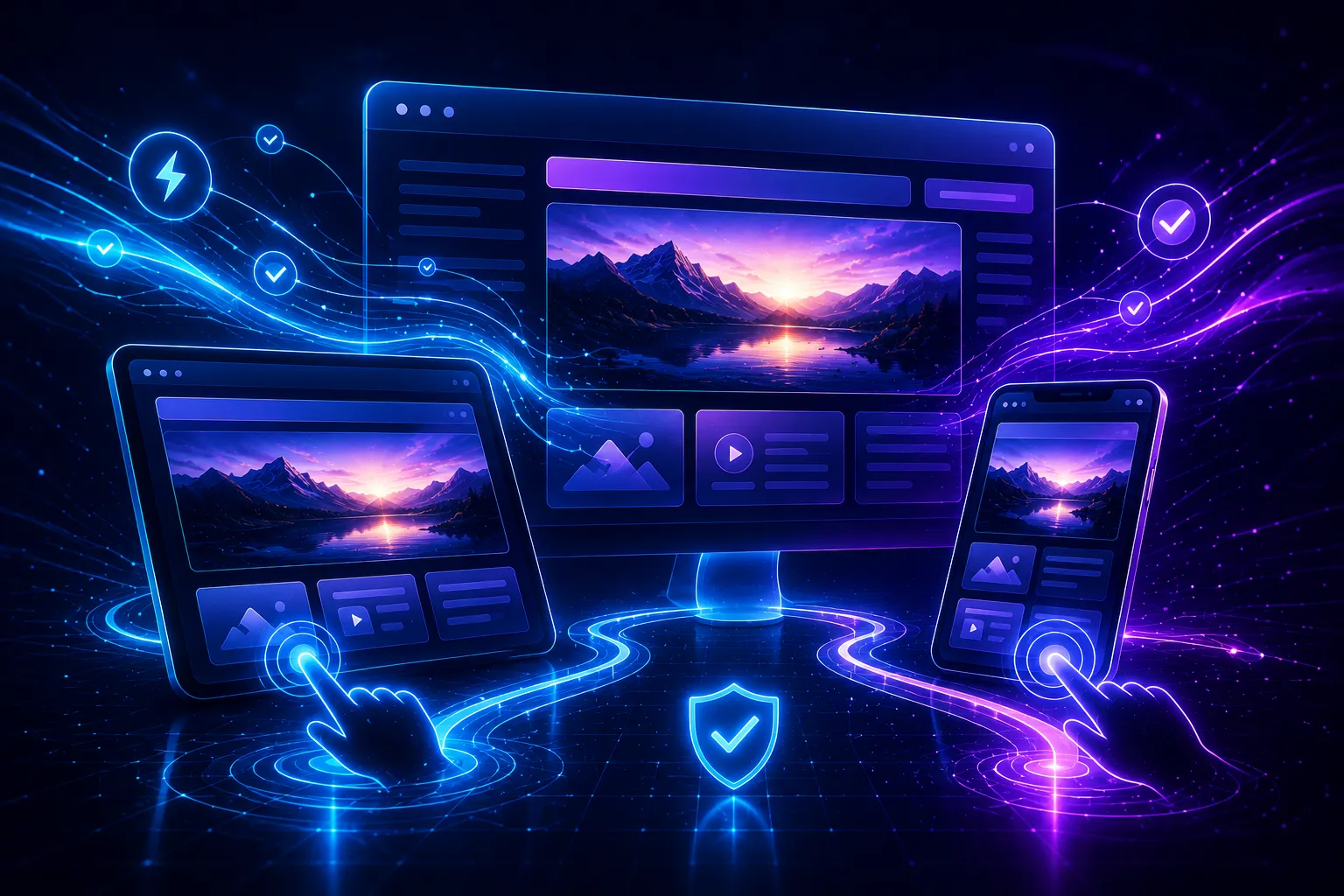 Abstract illustration showing how to fix Core Web Vitals issues through smooth user interactions, stable website layouts, responsive design, and seamless digital experiences.